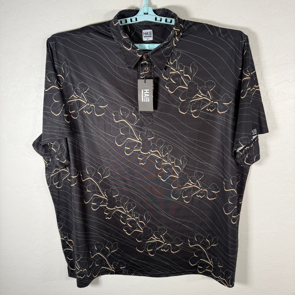 HAE Hawaii Polo Shirt Mens 4XL Black Floral New Hope Oahu Performance Golf Beach